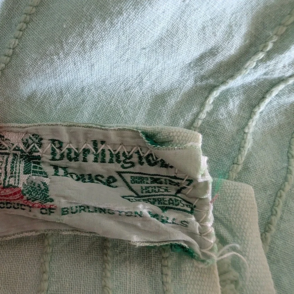 Vintage Burlington House Mint Green Chenille Bedspread White Tufted Queen